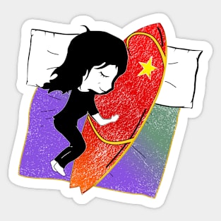 Girl sleeping with surf board Sticker